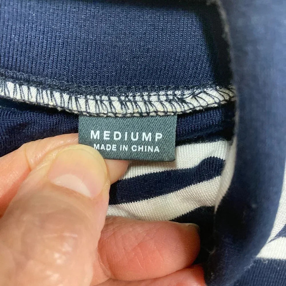 Maeve Anthropologie Navy & White Striped Turtleneck Dress, Sharkbite Hem, Medium - Picture 4 of 10